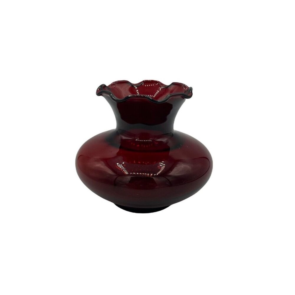 Vintage Small Ruffled Top Ruby Red Glass Flower Bud Vase 3 1/2 Inches Tall  